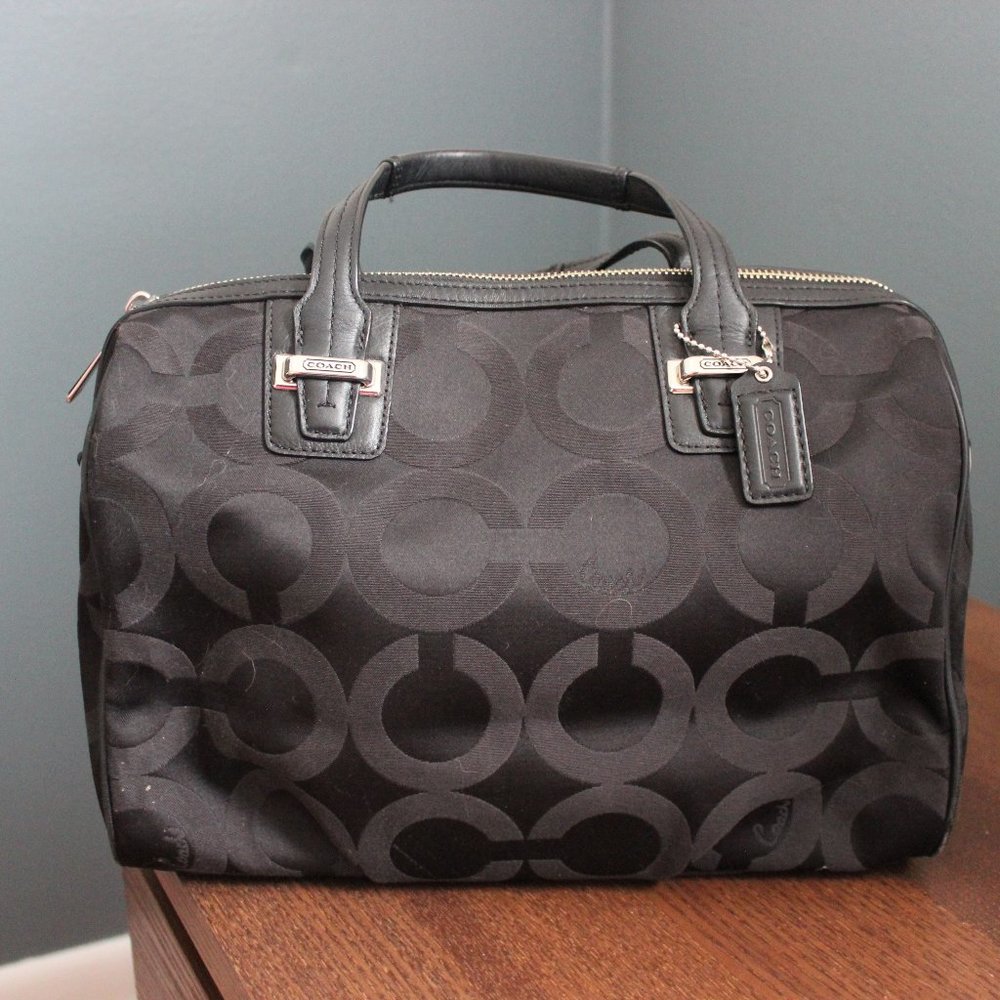 Black Coach Cloth Logo Satchel